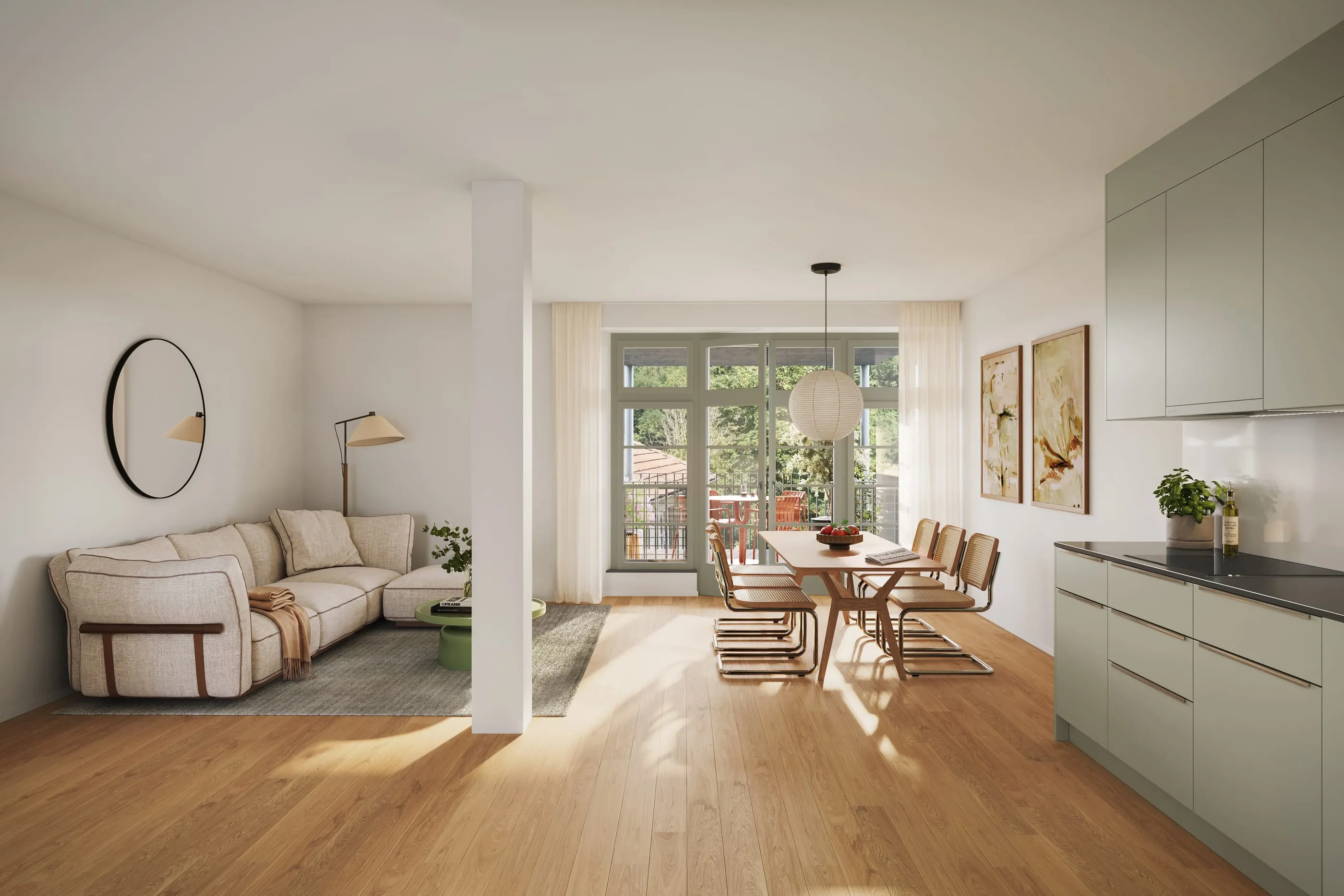 Wohnzimmer im 2. Obergeschoss mit Blick zum Balkon