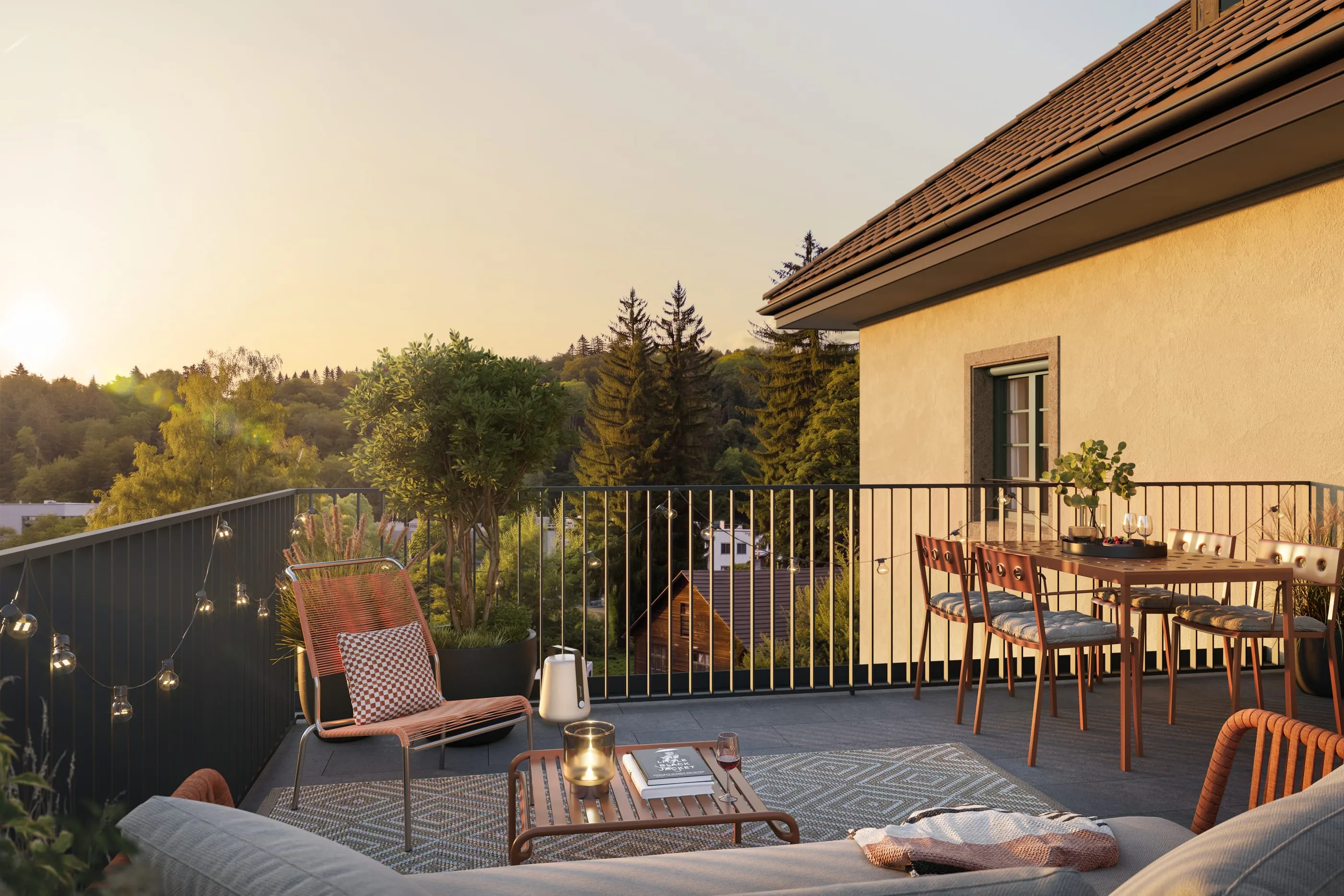 Dachterrasse im 4. Obergeschoss in der Abendsonne